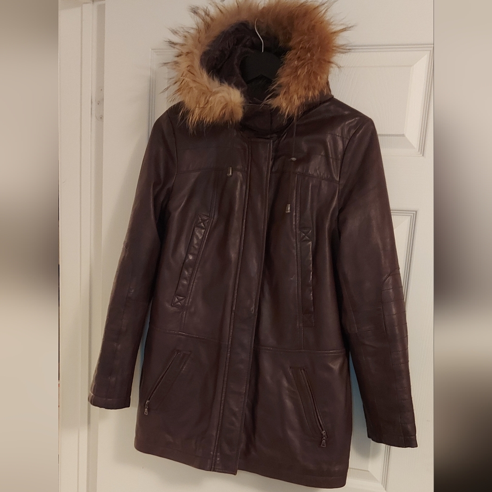 Danier brown leather winter jacket size M